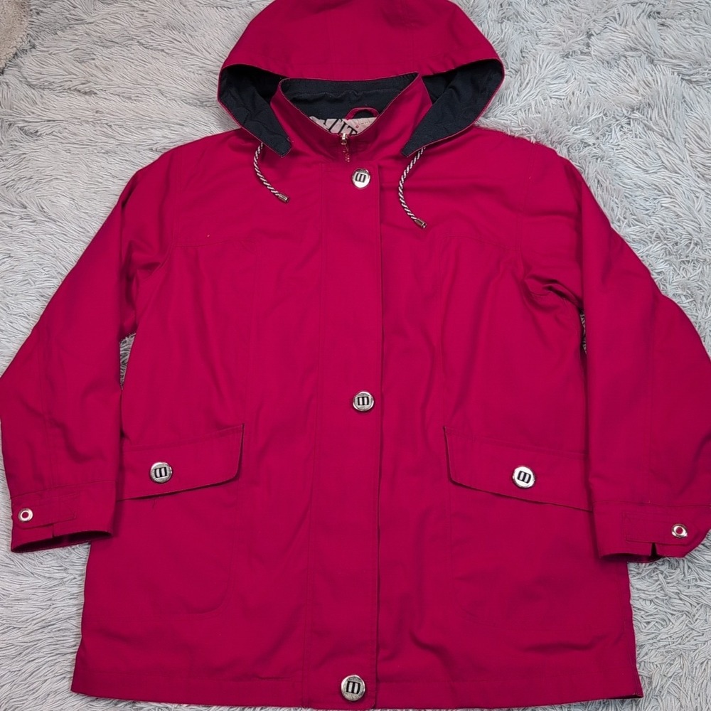 Mackintosh Jacket Womens M Red Removable Hood Coat Pockets Zip Up‎ Lightweight